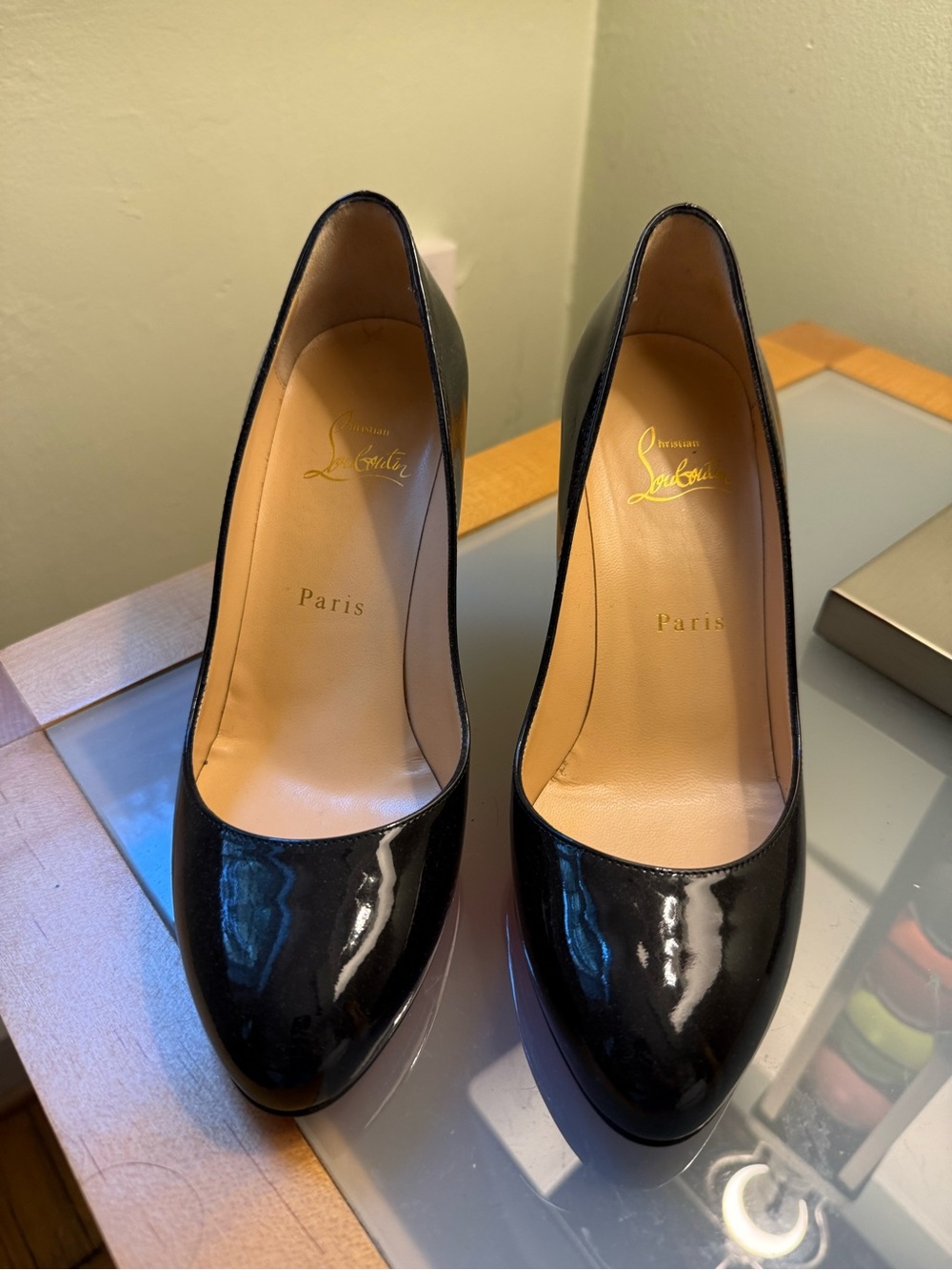 Christian Louboutin Black Patent Leather Round-Toe Pumps